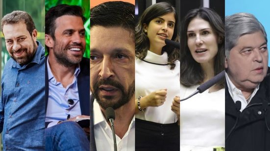 Candidatos à Prefeitura de São Paulo: Guilherme Boulos (PSOL), Pablo Marçal (PRTB), Ricardo Nunes (MDB), Tabata Amaral (PSB), Maria Helena (Novo), Datena (PSDB) - Montagem: Jamildo.com