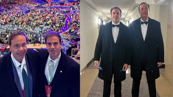 Gilson Machado e Gilson Filho durante eventos antes da posse de Donald Trump - Foto: Reprodução / Redes Socias