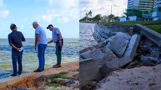 Durante avaliação de requalificação da Orla, Prefeitura de Paulista descobre cinco pontos de colapso no muro de contenção da maré - Taylinne Barret/ Prefeitura de Paulista