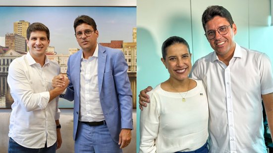 Diego Cabral, prefeito de Camaragibe, com João Campos e Raquel Lyra