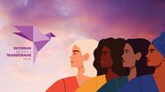 Ilustração de mquatro mulheres de perfil sobre um fundo de nuvens roxas