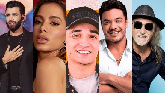 Montagem de cinco fotos, Gusttavo Lima, Anitta, João Gomes, Wesley Safadão, Alceu Valença