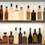 Duas prateleiras com diversas garrafas de bebidas