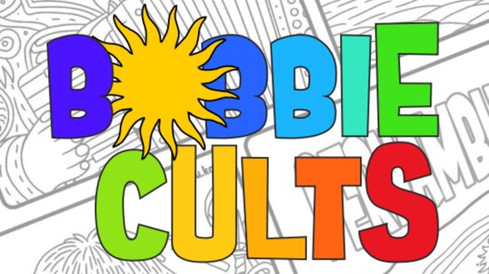 Escrito Bobbie Cults colorido, o "O" tem um sol