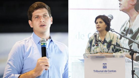 João Campos e priscila krause, montagem de duas fotos deles discursando separadamente