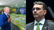 Montagem de duas fotos, uma de Lula e outra de Flávio Bolsonaro