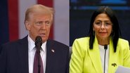 Montagem de duas fotos. À esquerda, Donald Trump, presidente dos Estados Unidos  e à direita, Delcy Rodríguez, vice-presidente e presidente interina da Venezuela