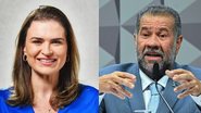 Montagem de duas fotos, Marília Arraes sorri, Carlos Lupi fala em microfone do Senado