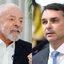 Montagem de duas fotos, uma de Lula e outra de Flávio Bolsonaro