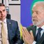 Montagem, à esquerda, Flávio Bolsonaro; à direita, Lula.