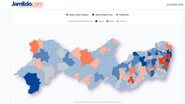 Mapa de Pernambuco pintado de Laranja e Azul