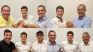 Montagem de 4 fotos, João Campos com diversos políticos sorrindo