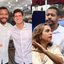 Montagem de duas fotos, à esquerda Marília Arraes faz o L, Vinicius Castello e João Campos lado a lado, todos sorriem. À direita Eugênia Lima olha para João Campos enquanto fala, Vinicius está no fundo