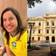 Montagem de duas fotos. Raquel Lyra com a camisa do Brasil ao lado de João Lyra que está com  acesso venoso. Imagem do Palácio do Campo das Princesas