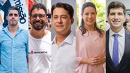 Montagem , com políticos aparecendo nesta ordem Renan Hallais, Ivan Moraes, Anderson Ferreira, Raquel Lyra e João Campos.