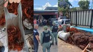Fios de cobre em sacolas. Policiais militares com agentes da prefeitura. Caminhão com vários fios de cobre