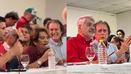Montagem de 2 fotos. Luciano Bivar sorri ao lado de Carlos Veras. Foto 2 Luciano Bivar fala com Humberto Costa