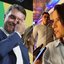 Montagem de Flávio Bolsonaro, chorando, e Raquel, em entrevista, Lyra lado a lado