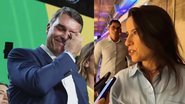 Montagem de Flávio Bolsonaro, chorando, e Raquel, em entrevista, Lyra lado a lado