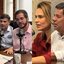 Montagem de fotos, todos em frente a microfone em mesa do Podjá: Humberto Costa, Eduardo da Fonte, Túlio Gadelha, Marília Arraes, Mendonça Filho e Carlos Sant'anna