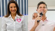 Raquel Lyra em debate e João Campos fala ao microfone