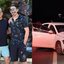 montagem com duas fotos, uma mostrando o jovem Caio abraçado com seu pai, e outra mostrando um veículo branco envolvido no acidente