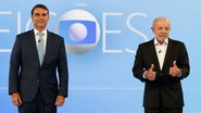Flávio Bolsonaro e Lula posam ao fundo de logo de Eleições da Globo