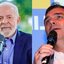 Lula e Flávio Bolsonaro falam ao microfone