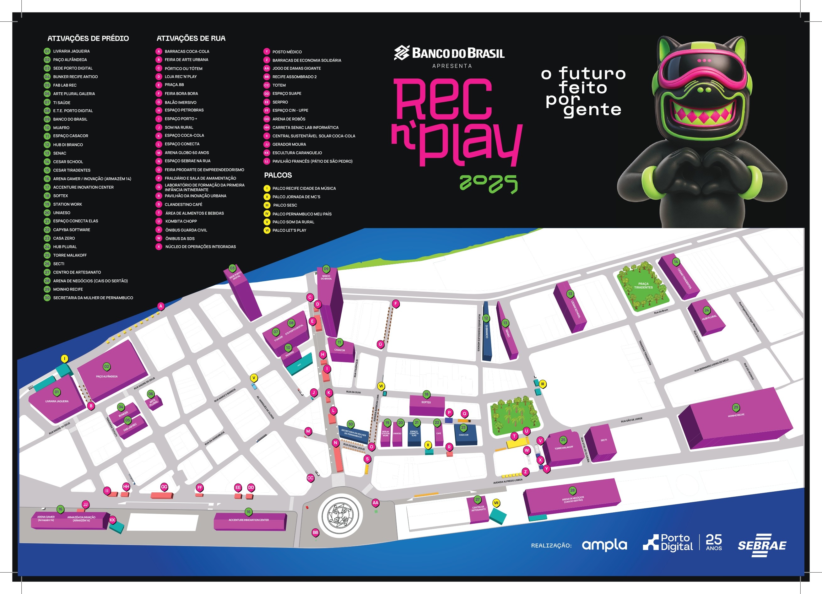 Mapa do Recife Antigo com atrações do REC'N'PLAY
