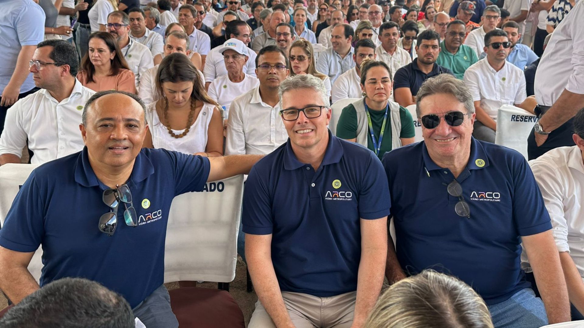 Silvino Cordeiro, Cláudio Porto e Luis Carlos Ribeiro, da Dois A Engenharia, na ordem de serviço do Arco