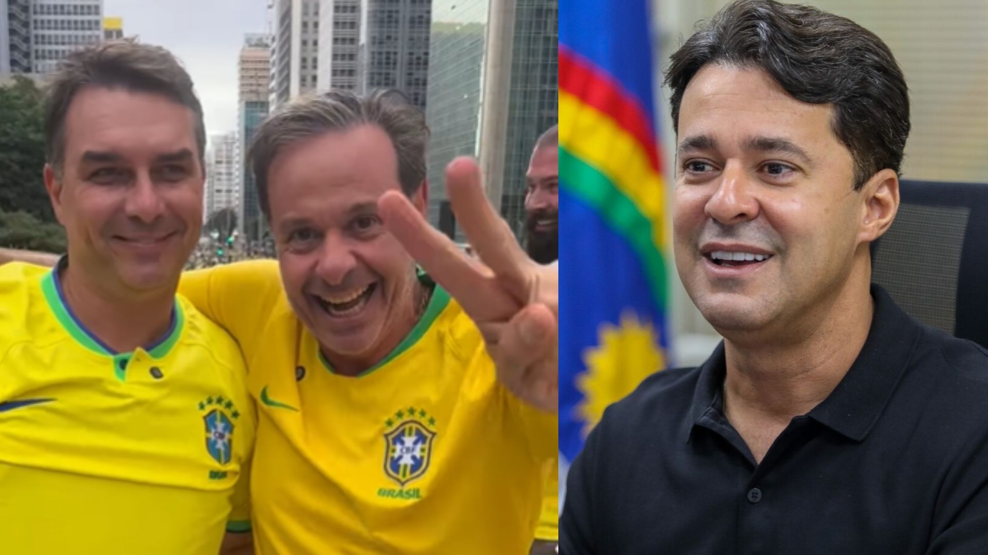Gilson Machado e Flávio bolsonaro em ato na Av Paulista. Anderson Ferreira também foi, mas não posou com o senador