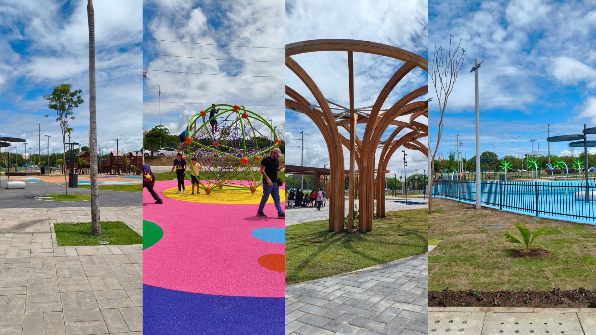 Montagem de 4 fotos de espaços de lazer no parque eduardo campos