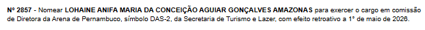 Captura de tela da nomeação de Lohaine