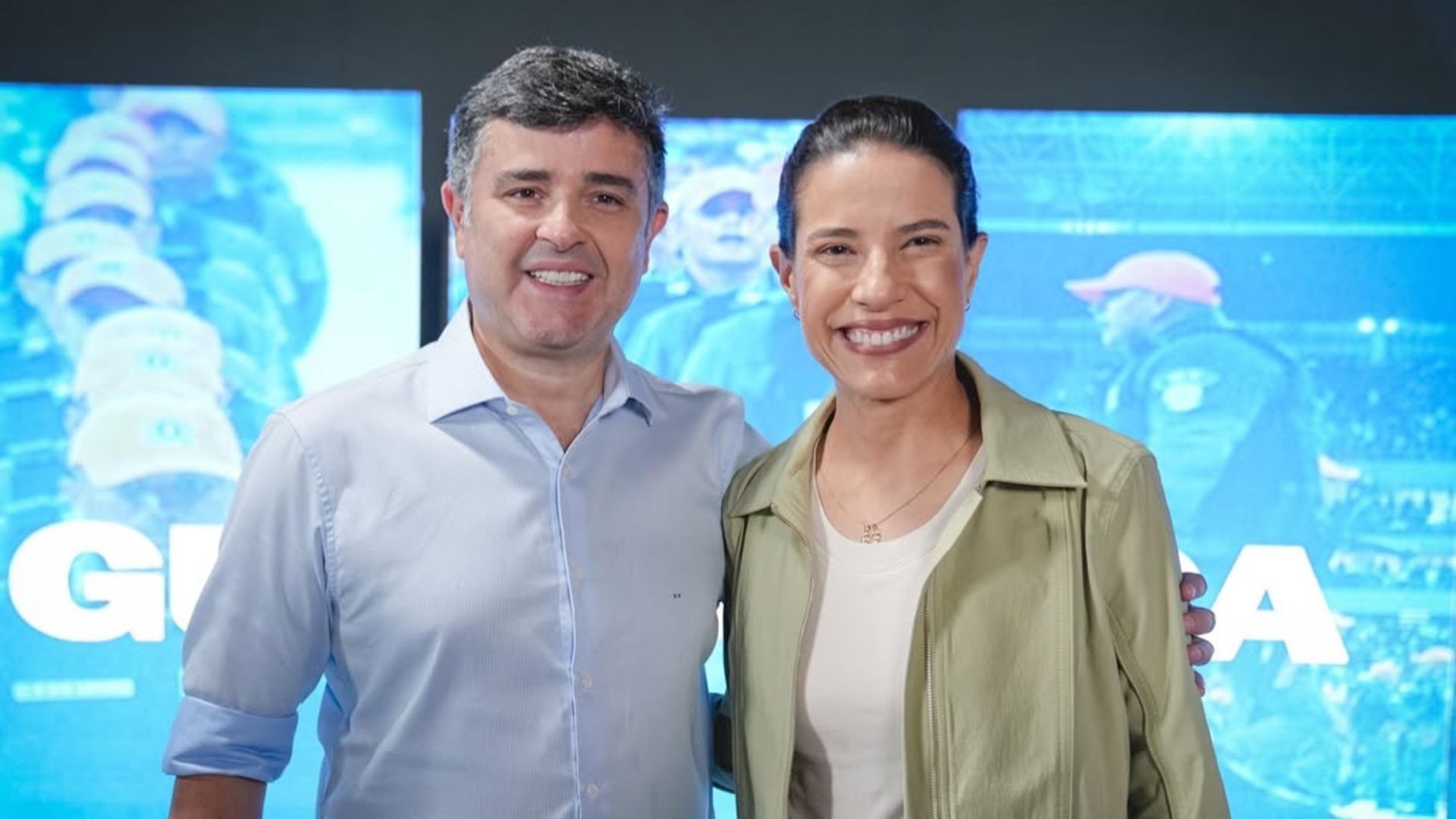 Raquel Lyra e Eduardo da Fonte na gravação de inserções para o PP